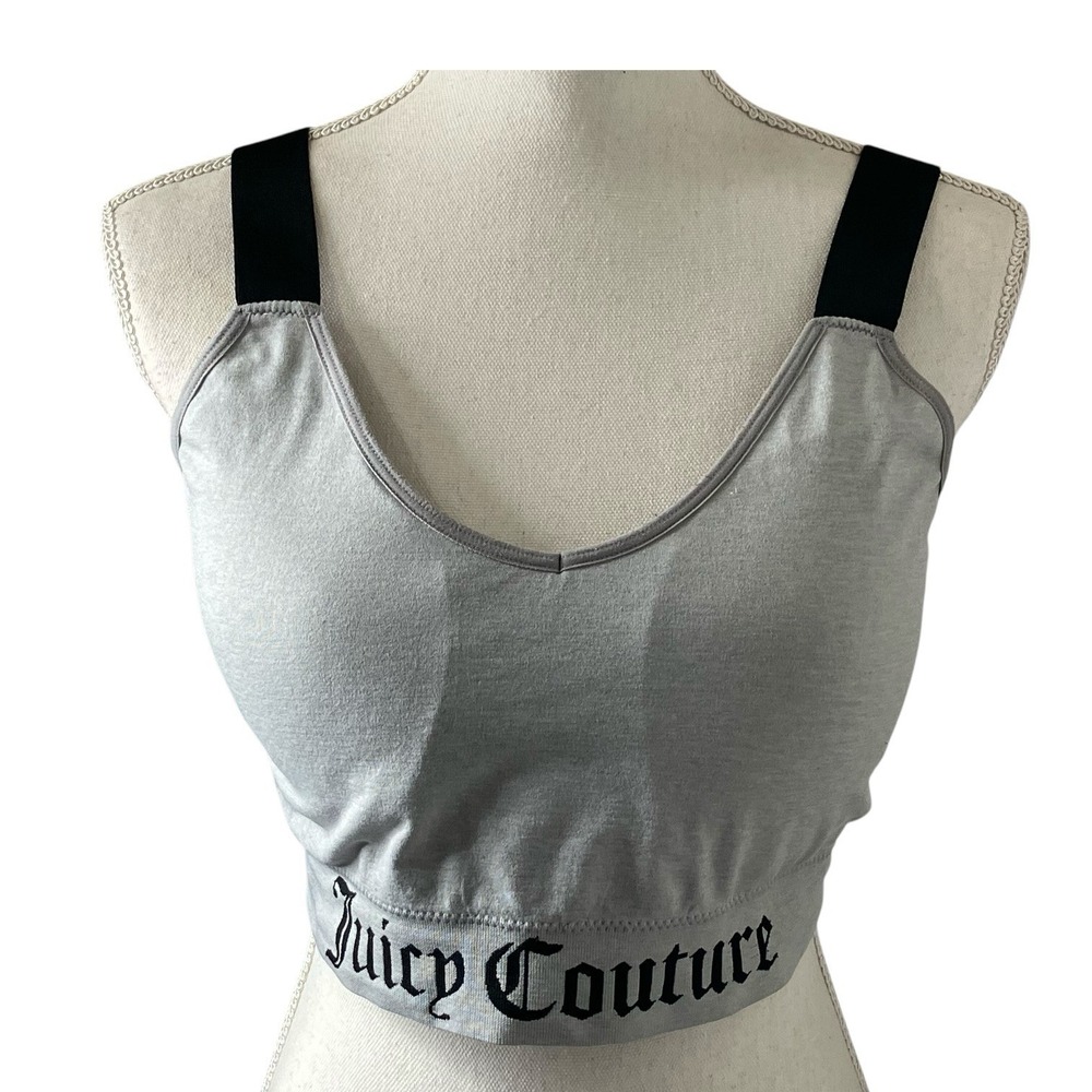 Juicy Couture Gray Sports Bra Tank Top Logo Band‎ Women Size Medium Activewear